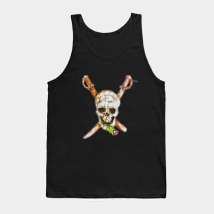 Pirate skull and bones with rose Tank Top